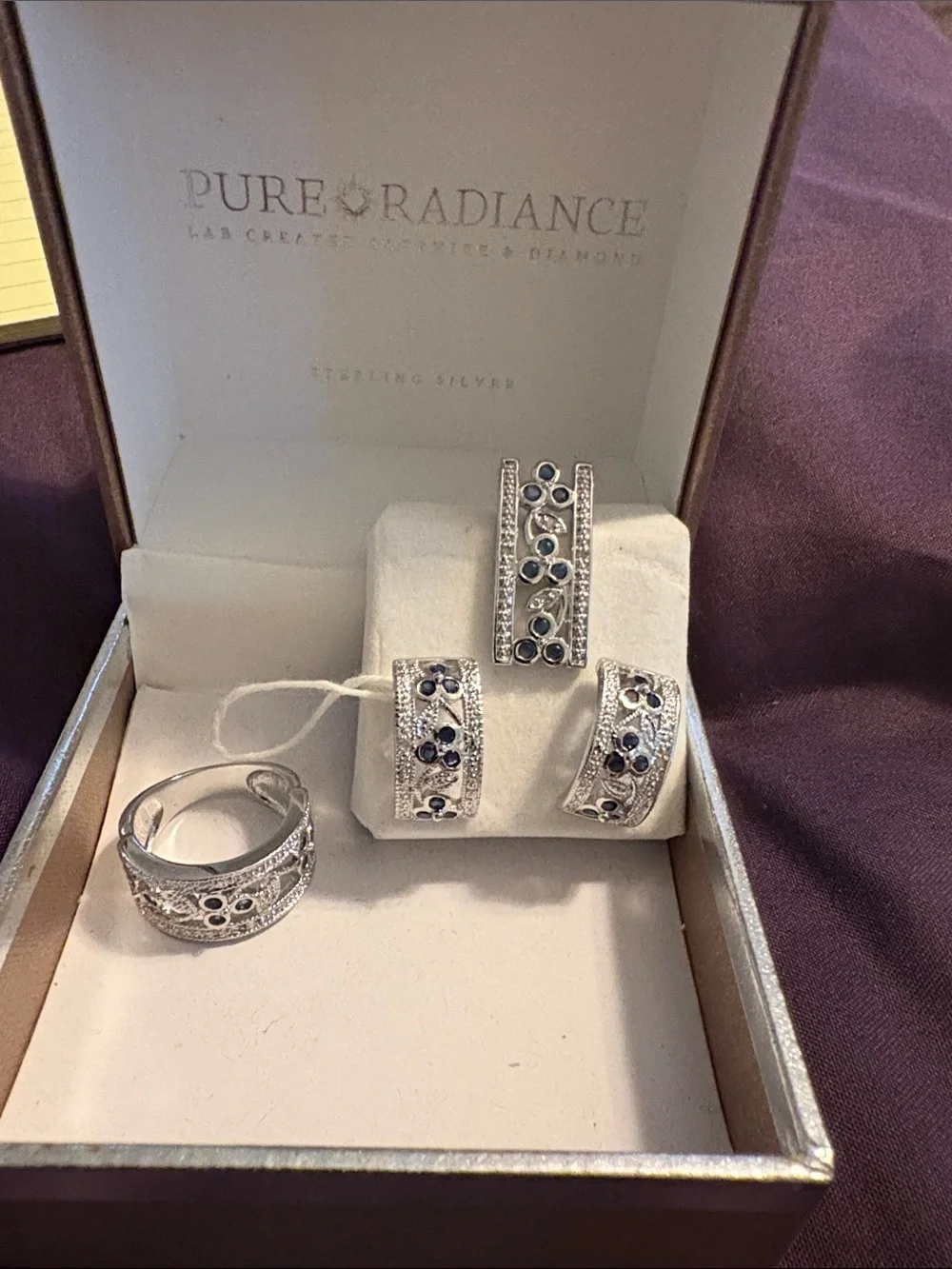 Sterling Silver Blue Sapphire Accent Ring and Earring Set